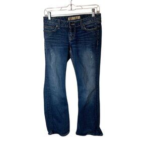 Bke Star Womens Distressed Denim Jeans Medium Wash Low Rise Bootcut Size 27